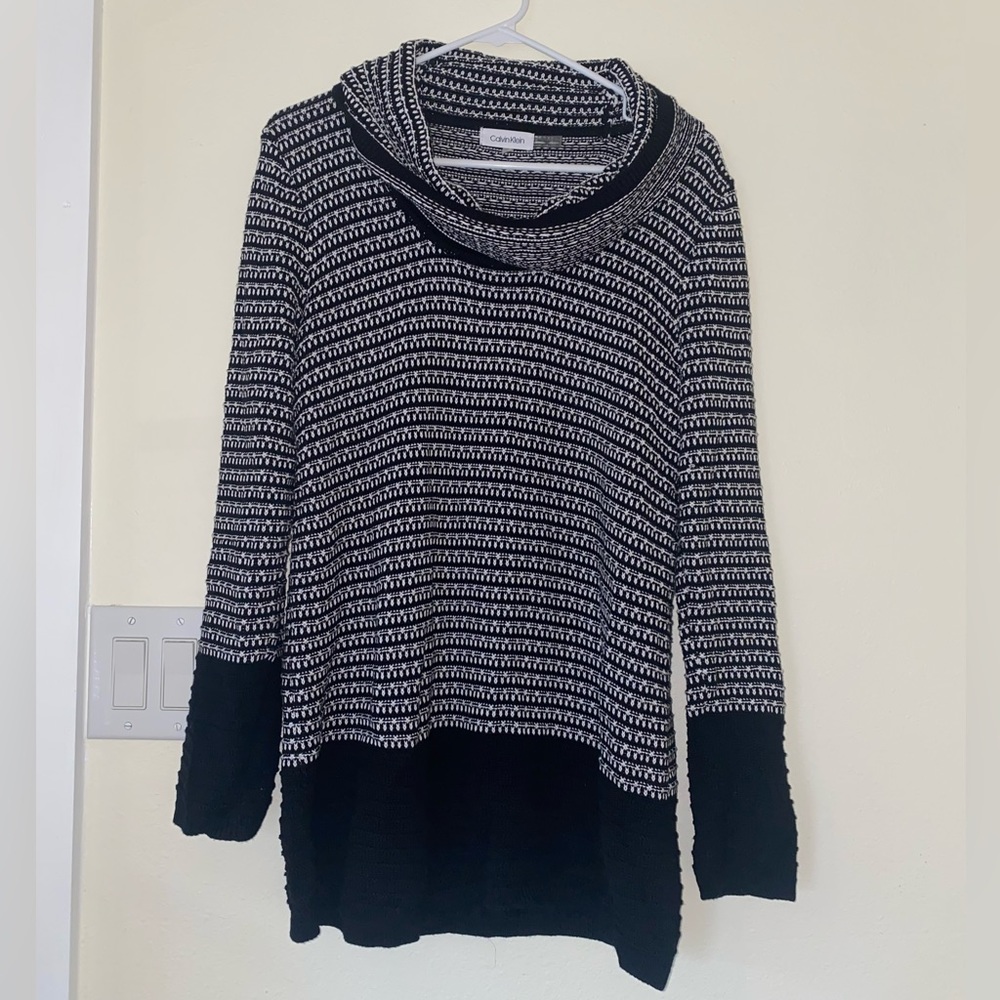 Calvin Klein black and white cowl neck sweater